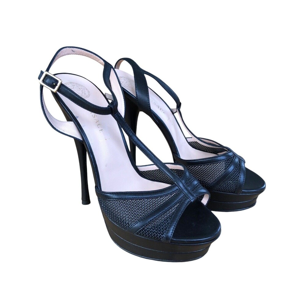 Versace Black Leather T-Strap Platform Sandals Size 40/9.5 US Nwot & No Box